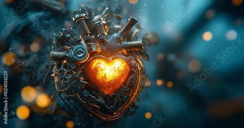 Steampunk Heart Machine with Glowing Core photo