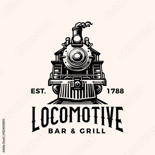 Vintage Locomotive Train Vector Logo and Illustration 