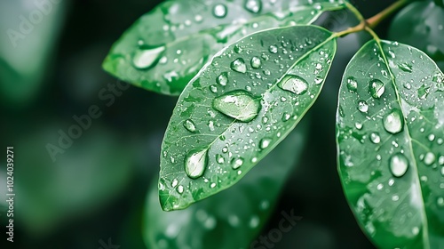 Closeup of delicate water droplets glistening on the surface of a lush green leaf symbolizing the gentle yet life giving power of water in the natural world