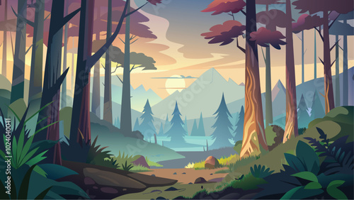 Serene Forest Path Leading to Mountain View