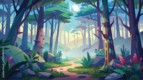 Serene Forest Path Leading to Mountain View
