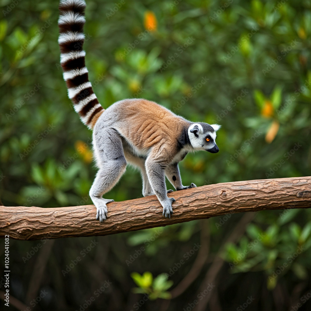 Fototapeta premium Ever heard of the aye-aye? This unique lemur from Madagascar uses its elongated middle finger to tap on trees and locate insects hidden beneath the bark. 