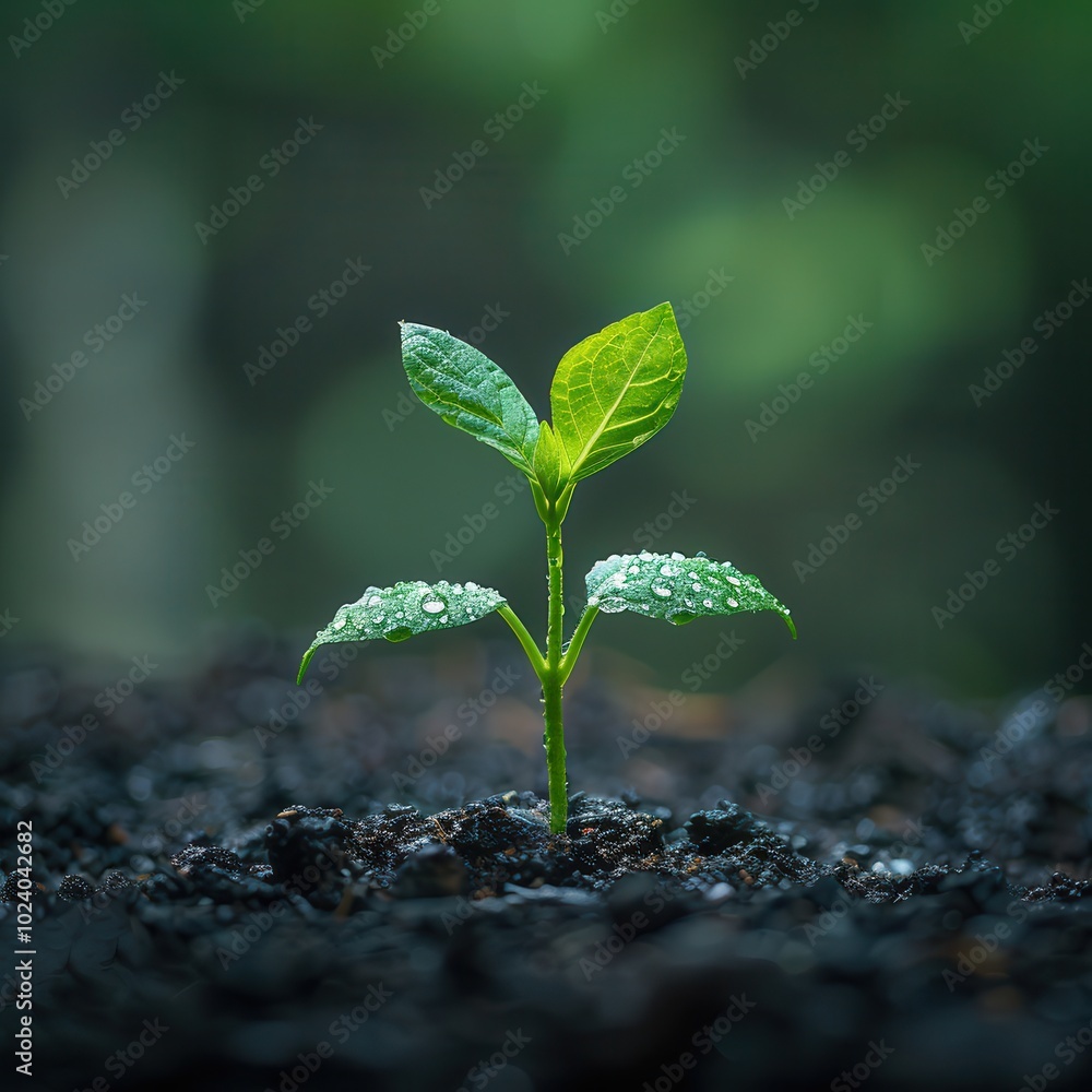 Fresh Green Seedling Growing in Rich Soil Fresh Green Seedling Growing in Rich Soil