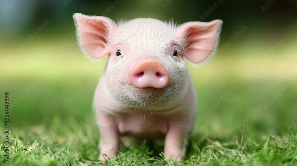 A charming depiction of a cute pig, characterized by its round face, bright eyes, and soft pink skin. This adorable animal is illustrated playfully in a sunny meadow, surrounded by colorful flowers A charming depiction of a cute pig, characterized by its round face, bright eyes, and soft pink skin. This adorable animal is illustrated playfully in a sunny meadow, surrounded by colorful flowers