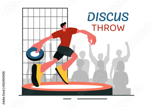Discus Throw Athletics Vector Illustration featuring an Athlete Throwing a Wooden Disc in a Sports Championship with a Flat Style Cartoon Background