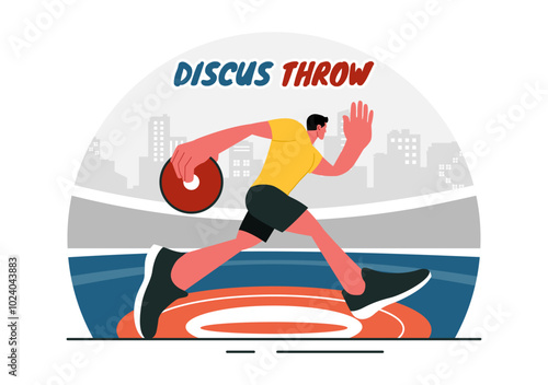 Discus Throw Athletics Vector Illustration featuring an Athlete Throwing a Wooden Disc in a Sports Championship with a Flat Style Cartoon Background