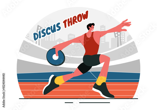 Discus Throw Athletics Vector Illustration featuring an Athlete Throwing a Wooden Disc in a Sports Championship with a Flat Style Cartoon Background