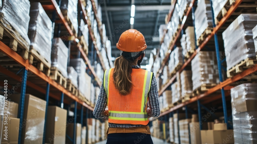 Woman inspecting warehouse inventory, a female worker or supervisor carefully checking inventory levels or quality, Woman inspecting warehouse inventory, a female worker or supervisor carefully checking inventory levels or quality,