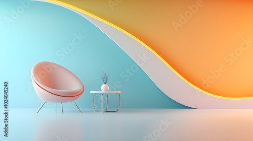 Sleek and futuristic interior design featuring smooth curves glowing neon lights and minimalist furniture creating a bold high tech look with an advanced tone and a triadic color scheme