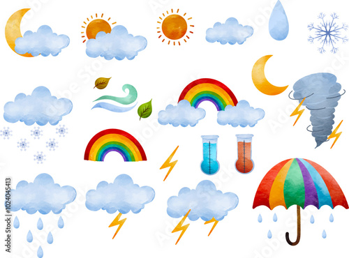Set of Watercolor Weather and Forecast