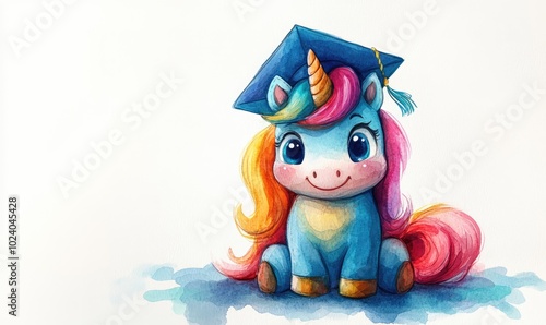 Cute Watercolor Unicorn in Graduation Cap