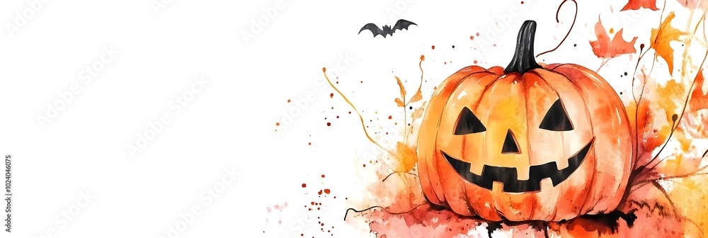 Aquarelle halloween pumpkin banner with white copy space Aquarelle halloween pumpkin banner with white copy space