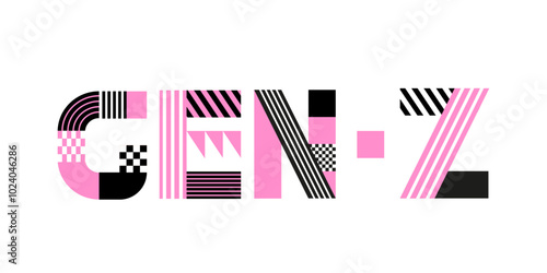 pink and black color geometric typography for gen z with multi pattern