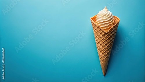 illustration of waffle cone with ice cream design on blue background