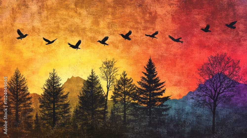 Sunset gradient with nature elements, a sunset gradient background with silhouettes of trees, Sunset gradient with nature elements, a sunset gradient background with silhouettes of trees,