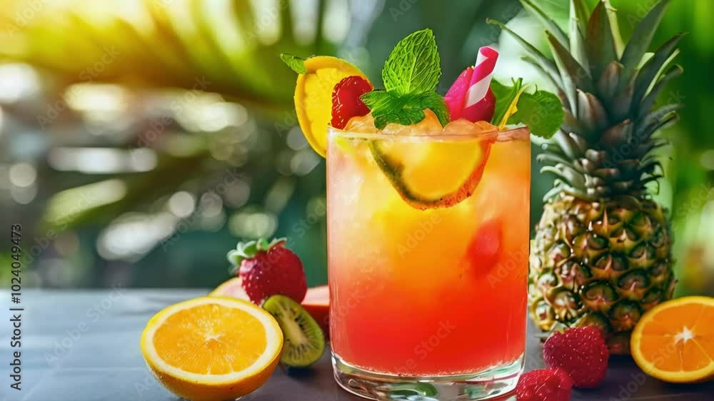Fruit Mocktail with Tropical Garnish Fruit Mocktail with Tropical Garnish