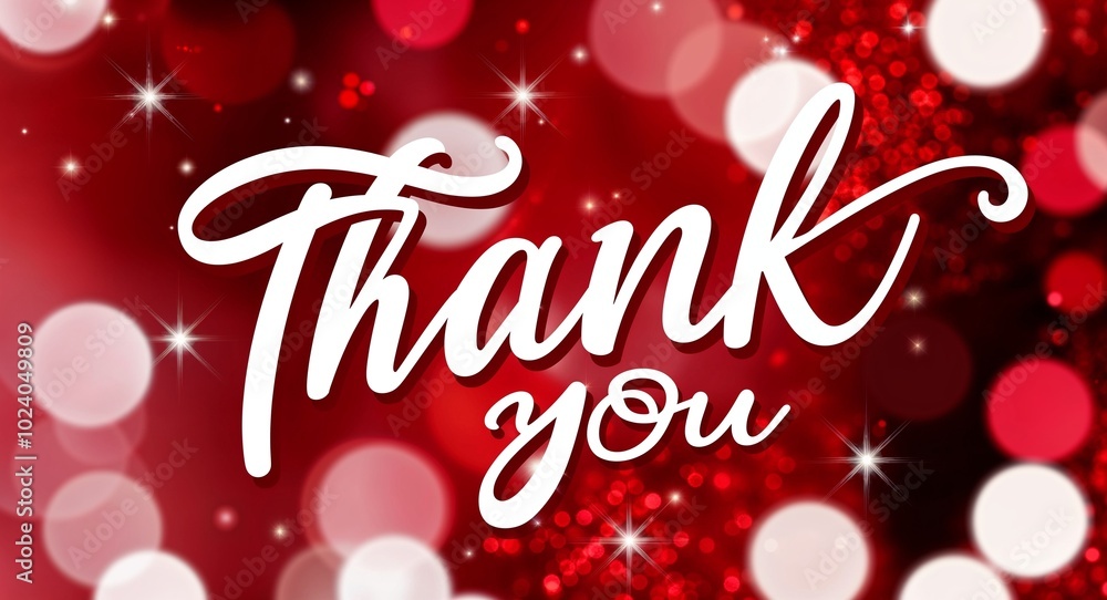 Thank you calligraphic lettering on red bokeh glitter festive sparkles background