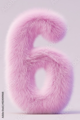 A fluffy soft pink 3D number 6 with a plush inviting look against a light pastel gradient background, with no shadows, making it pop and creating a cozy atmosphere.