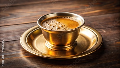 Indian filter coffee served in brass cup and saucer photo