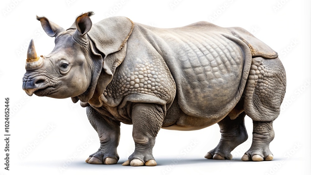 Fototapeta premium Indian rhinoceros isolated in forced perspective