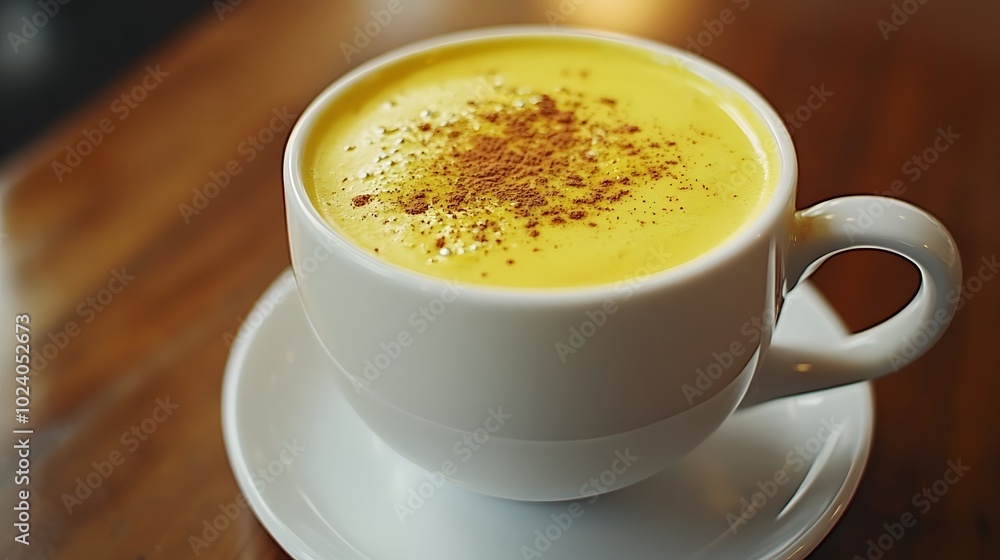 A golden turmeric latte, served with a sprinkle of cinnamon on top.
A golden turmeric latte, served with a sprinkle of cinnamon on top.