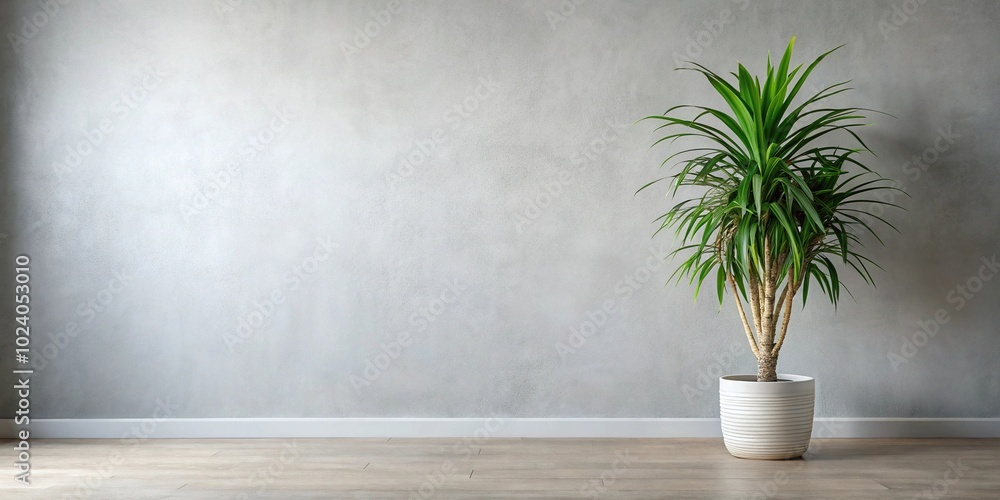 Indoor plant in pot against light grey wall Indoor plant in pot against light grey wall