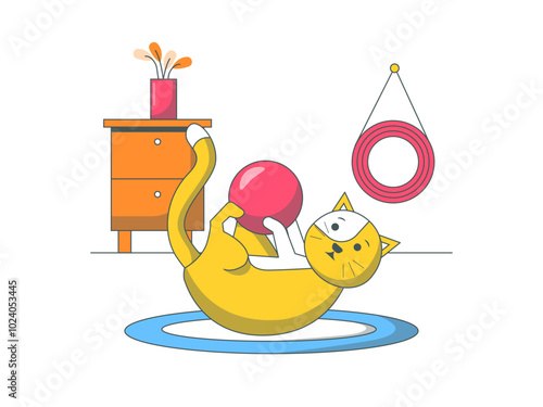 Cat playing with ball. Cats illustration. Flat vector illustration.