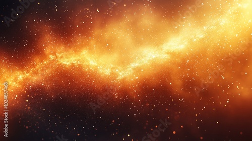 Abstract cosmic background with swirling clouds of fire and orange light against a dark starry sky.