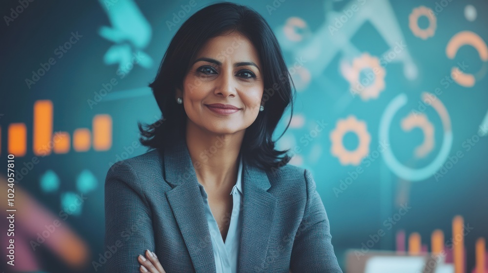 Obraz premium Successful Indian business woman, a dynamic leader in a professional environment, 