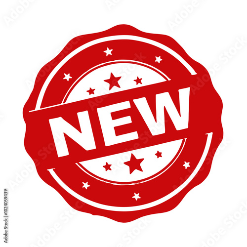New stamp graphic with red circular design