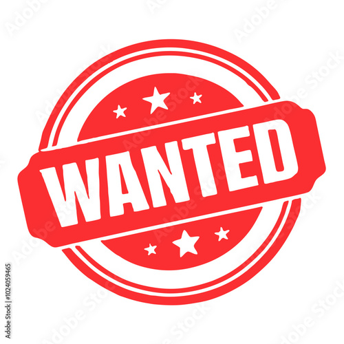 Wanted stamp graphic with red circular design