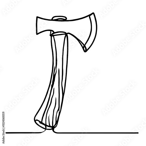  Axe outline drawing on white background