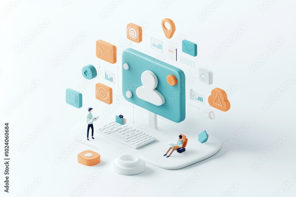 Futuristic Virtual Team Collaboration with Dynamic Workspace Tools - 3D Illustration Concept Futuristic Virtual Team Collaboration with Dynamic Workspace Tools - 3D Illustration Concept