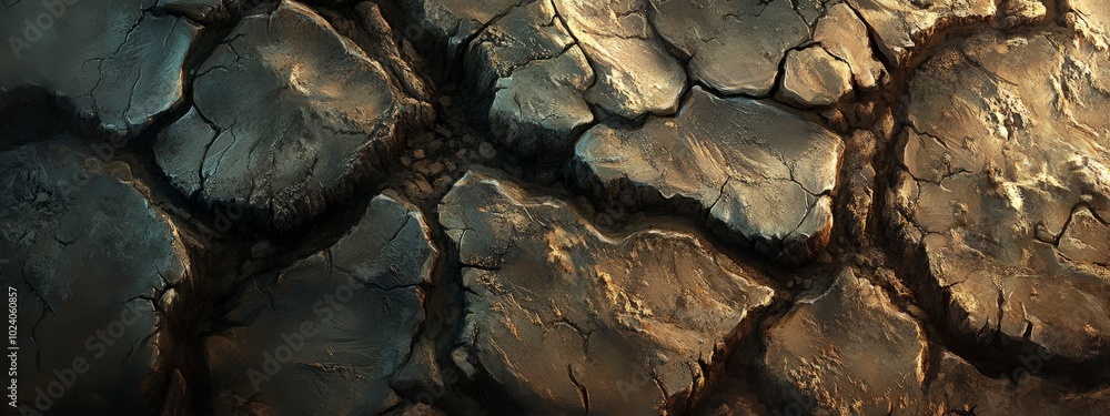 Fototapeta premium Detailed close-up of cracked and dry earth with a textured surface