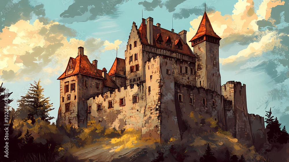 Medieval castle. hand drawing sketch. illustration jpg. Bavarian Castle. Illustration Medieval castle. hand drawing sketch. illustration jpg. Bavarian Castle. Illustration
