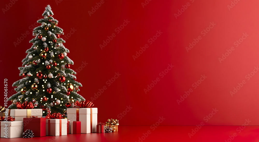 Christmas tree red background Christmas tree red background