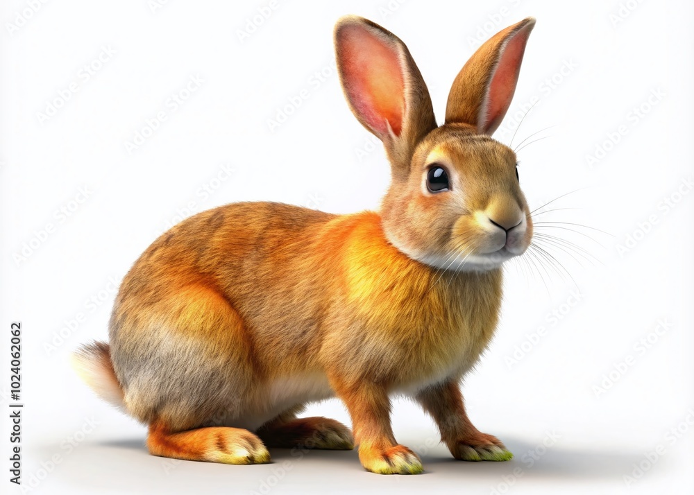 Fototapeta premium 3D Illustration of an Isolated Rabbit Pet Standing on a White Background for Creative Design and Educational Purposes