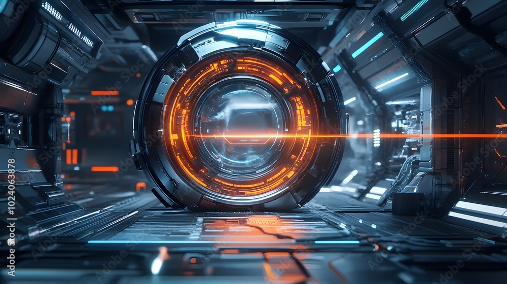 Obraz premium futuristic circular shape and horizontal energy beam. 