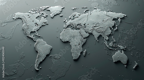 Fototapeta Naklejka Na Ścianę i Meble -  3d world map simple design minimalistic in grey wall background