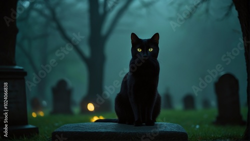 A Black Cat in a Cemetery