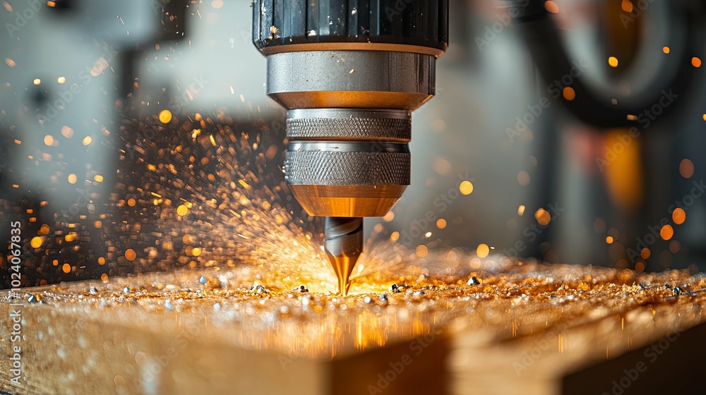 A drill bit is spinning and creating sparks A drill bit is spinning and creating sparks