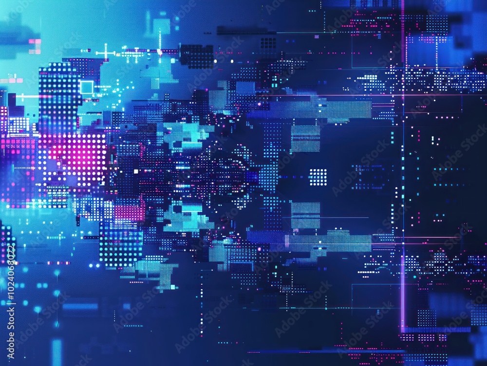 Fototapeta premium Cyber Monday banner with digital pixel art elements and cyber blue tones