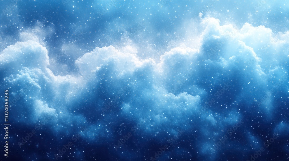 Blue sky with white fluffy clouds and snow falling. Blue sky with white fluffy clouds and snow falling.