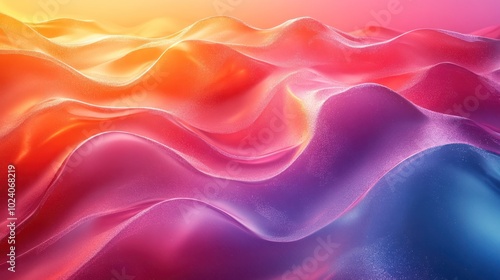 Abstract colorful wavy background with gradients of pink, orange, yellow, and blue.