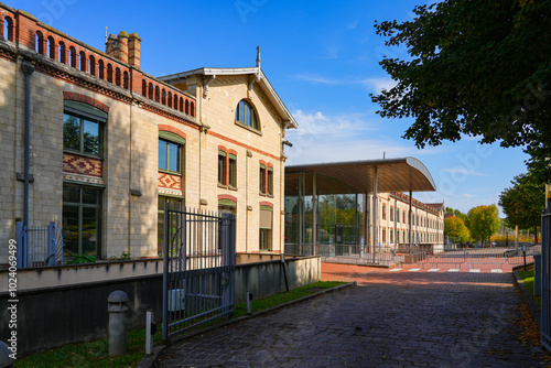 Main entrance of the former Menier Chocolate Factory now housing the French Nestlé Headquarters in Noisiel, Seine et Marne, France