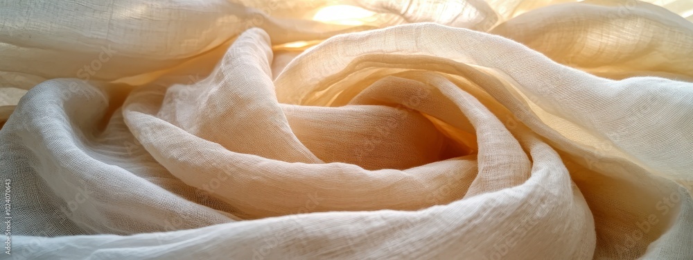 Delicate folds of light fabric illuminated in natural soft lighting Delicate folds of light fabric illuminated in natural soft lighting