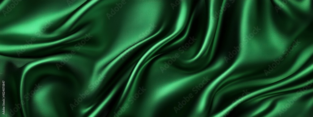 Flowing green satin fabric with soft folds and gentle texture Flowing green satin fabric with soft folds and gentle texture
