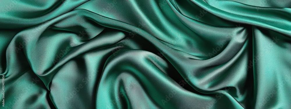 Obraz premium Luxurious green silk fabric with smooth flowing folds and shiny texture