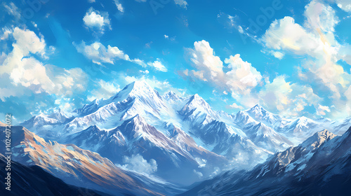 Panoramic view of the majestic himalayas with vibrant blue sky , panorama, himalayas, north india, ladakh, kashmir. Tibetan Plateau. Illustration photo