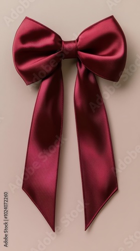 A large silky burgundy bow with long tails